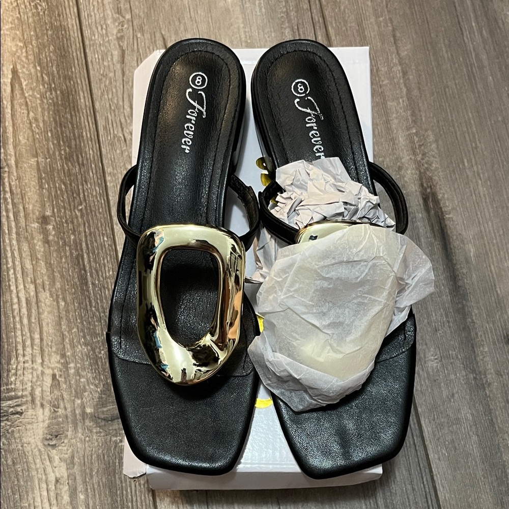 Forever Black Sandals with Gold Detail